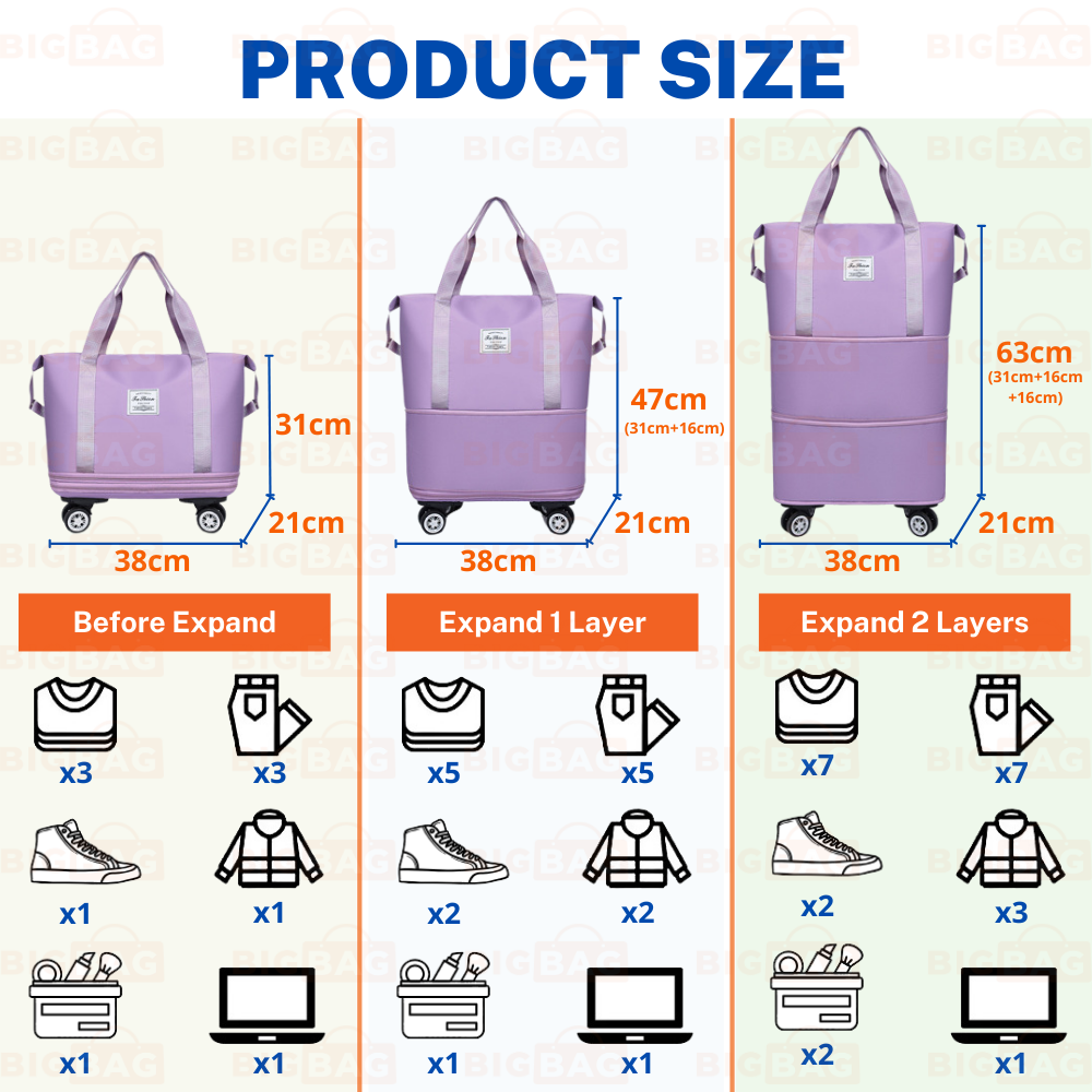 60L Expandable Bag With Wheels